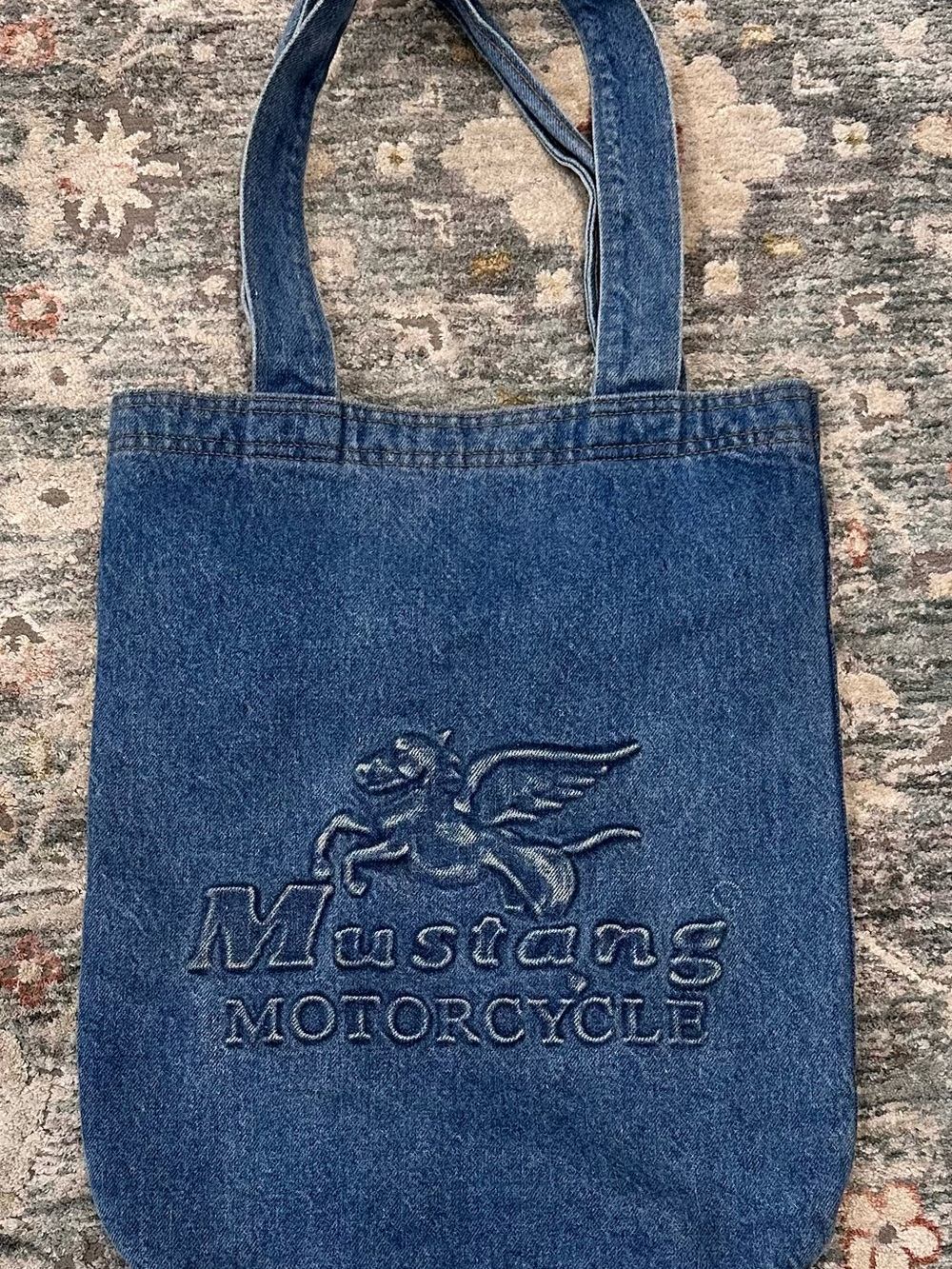 Vintage Mustang Motorcycle Denim
Embossed Tote Bag  Made in
USA Tyco